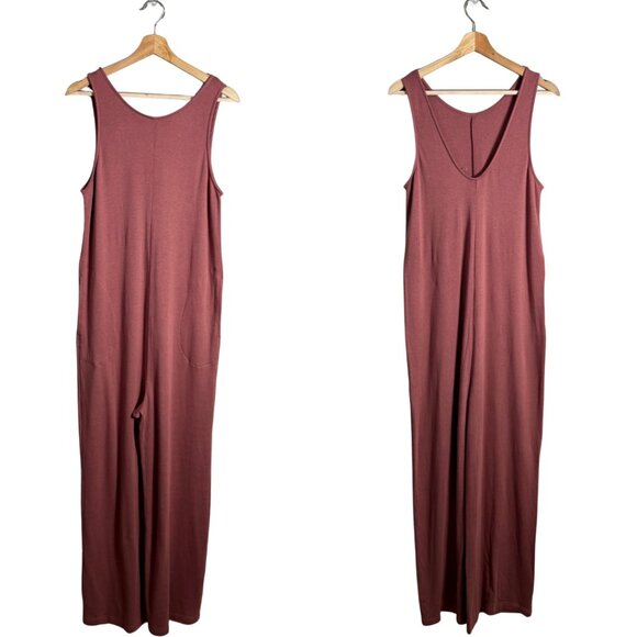 Fabletics Grace Relaxed Jumpsuit Women Large Dark Rouge Red Active Wide Leg NWOT - Picture 3 of 16